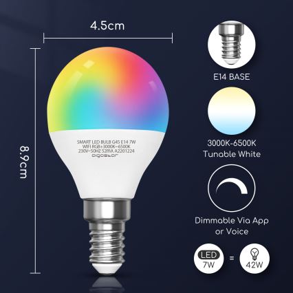LED RGBW Zatemnitvena žarnica G45 E14/7W/230V 3000-6500K Wi-Fi - Aigostar