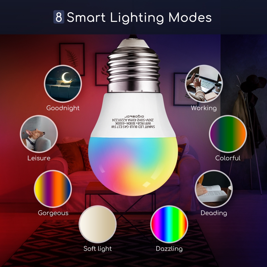 LED RGBW Zatemnitvena žarnica G45 E27/5W/230V 3000-6500K Wi-Fi - Aigostar