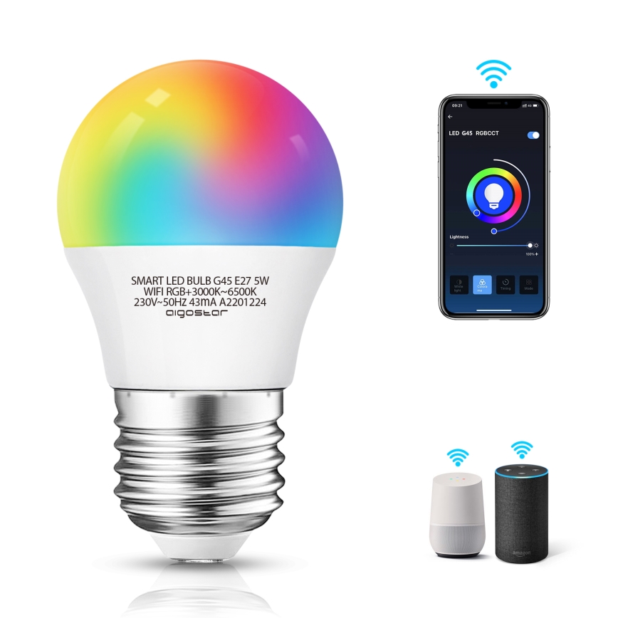 LED RGBW Zatemnitvena žarnica G45 E27/5W/230V 3000-6500K Wi-Fi - Aigostar