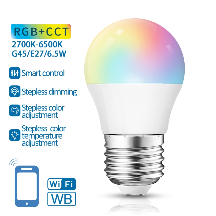 LED RGBW Zatemnitvena žarnica G45 E27/6,5W/230V 2700-6500K Wi-Fi - Aigostar