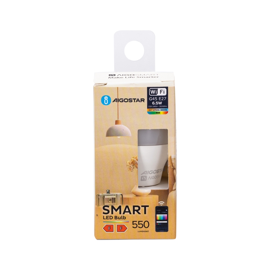 LED RGBW Zatemnitvena žarnica G45 E27/6,5W/230V 2700-6500K Wi-Fi - Aigostar