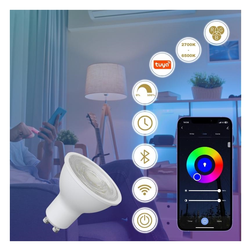 LED RGBW Zatemnitvena žarnica GU10/4,5W/230V 2700-6500K Wi-Fi Tuya