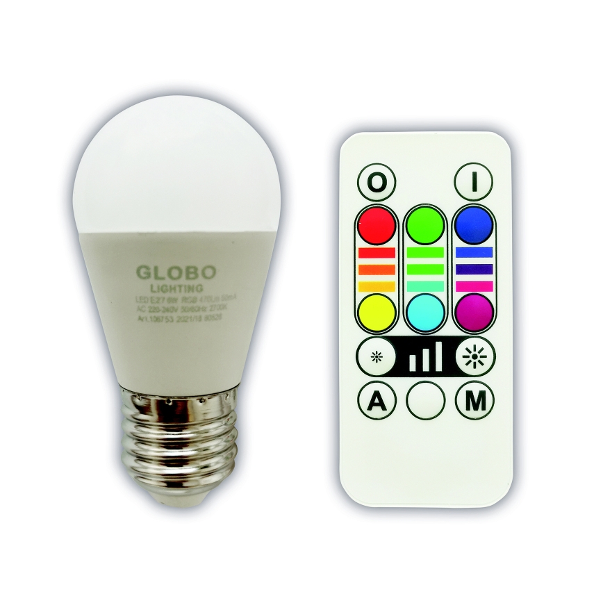 LED RGBW Zatemnitvena žarnica E27/6W/230V 3000K + Daljinski upravljalnik - Globo