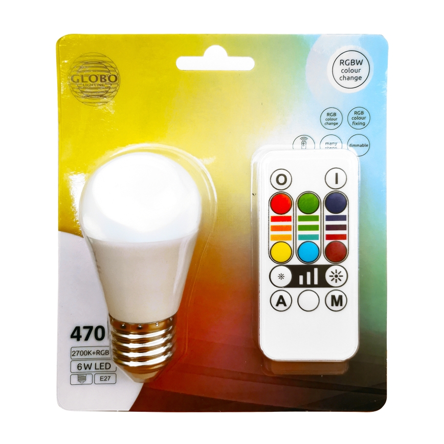 LED RGBW Zatemnitvena žarnica E27/6W/230V 3000K + Daljinski upravljalnik - Globo