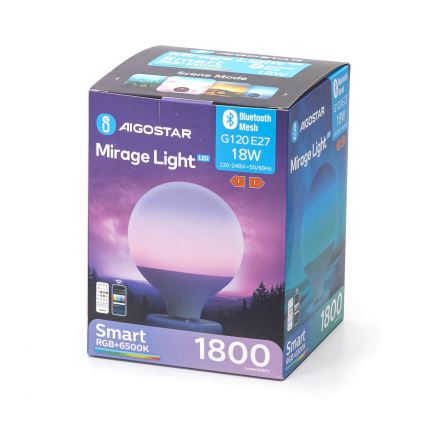 LED RGBW Zatemnitvena žarnica MESH G120 E27/18W/230V 6500K + Daljinski upravljalnik - Aigostar