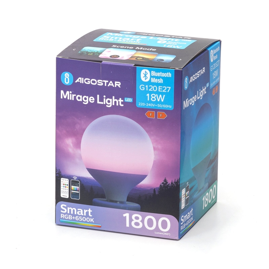 LED RGBW Zatemnitvena žarnica MESH G120 E27/18W/230V 6500K + Daljinski upravljalnik - Aigostar