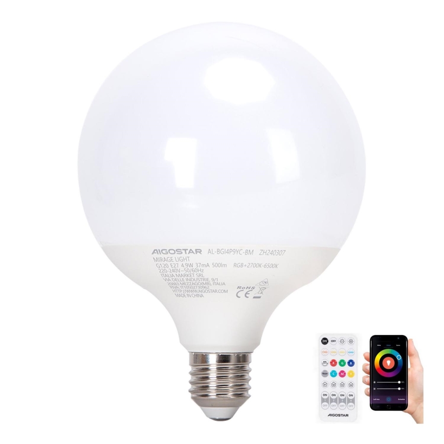 LED RGBW Zatemnitvena žarnica MESH G120 E27/4,9W/230V 2700-6500K + Daljinski upravljalnik - Aigostar