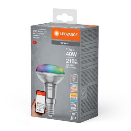 LED RGBW Zatemnitvena reflektorska žarnica SMART+ R50 E14/3,3W/230V 2700-6500K Wi-Fi - Ledvance