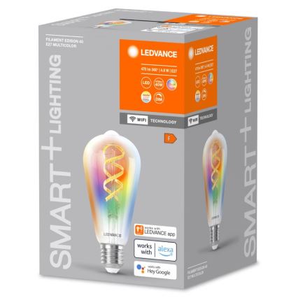 LED RGBW Zatemnitvena žarnica SMART+ FILAMENT EDISON ST64 E27/4,8W/230V 2700-6500K Wi-Fi - Ledvance