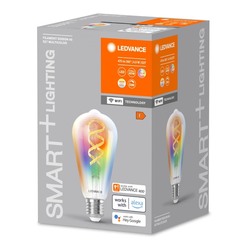 LED RGBW Zatemnitvena žarnica SMART+ FILAMENT EDISON ST64 E27/4,8W/230V 2700-6500K Wi-Fi - Ledvance