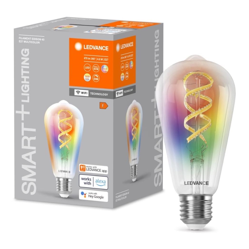 LED RGBW Zatemnitvena žarnica SMART+ FILAMENT EDISON ST64 E27/4,8W/230V 2700-6500K Wi-Fi - Ledvance