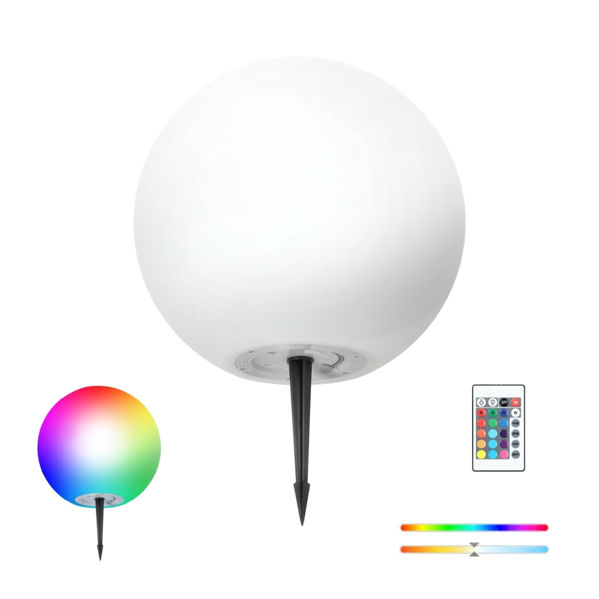 LED RGBW zatemljiva solarna svetilka GARDEN BALL LED/5W/3,7V 3000K IP54 2200 mAh premer 40 cm + z daljinskim upravljalnikom