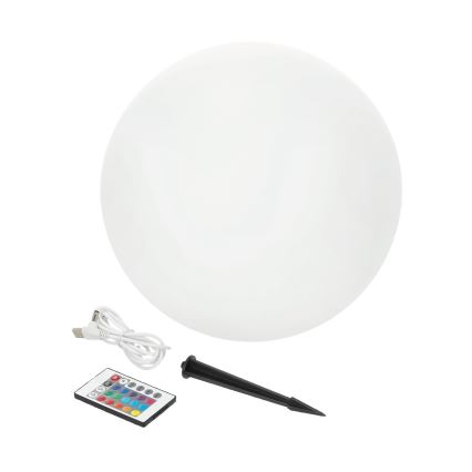 LED RGBW zatemljiva solarna svetilka GARDEN BALL LED/5W/3,7V 3000K IP54 2200 mAh premer 40 cm + z daljinskim upravljalnikom