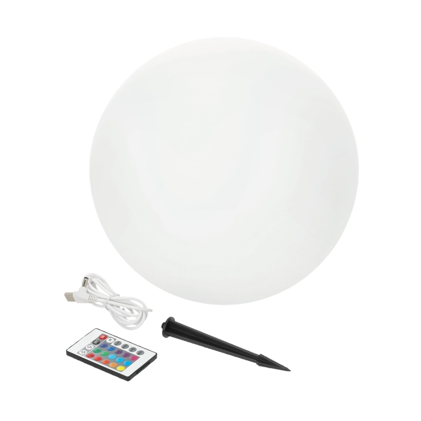 LED RGBW zatemljiva solarna svetilka GARDEN BALL LED/5W/3,7V 3000K IP54 2200 mAh premer 40 cm + z daljinskim upravljalnikom