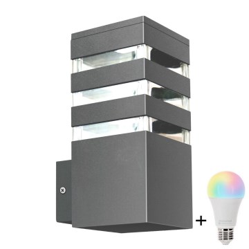 LED RGBW zatemnjevalna zunanja stenska svetilka TEKSAS 1xE27/12W/230V 2700-6500K Wi-Fi IP44 antracit