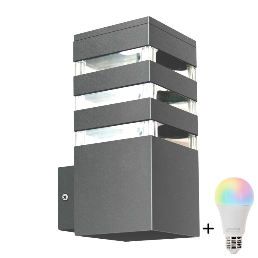 LED RGBW zatemnjevalna zunanja stenska svetilka TEKSAS 1xE27/12W/230V 2700-6500K Wi-Fi IP44 antracit