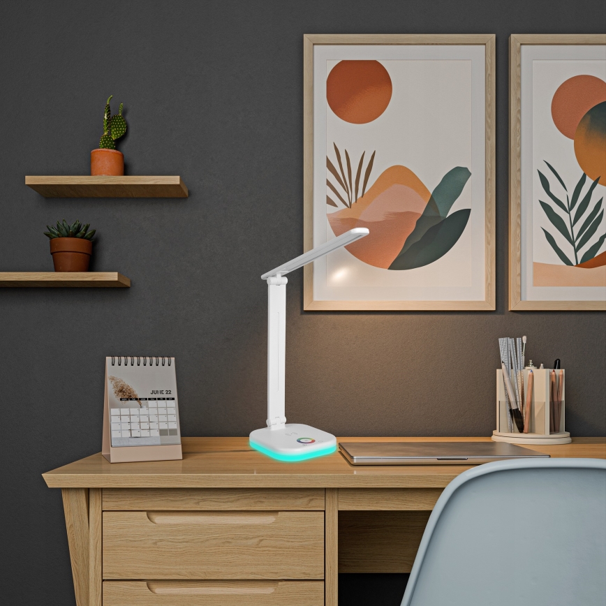 LED RGBW zatemnjiva namizna svetilka z brezžičnim polnjenjem LED/7W/5V USB bela