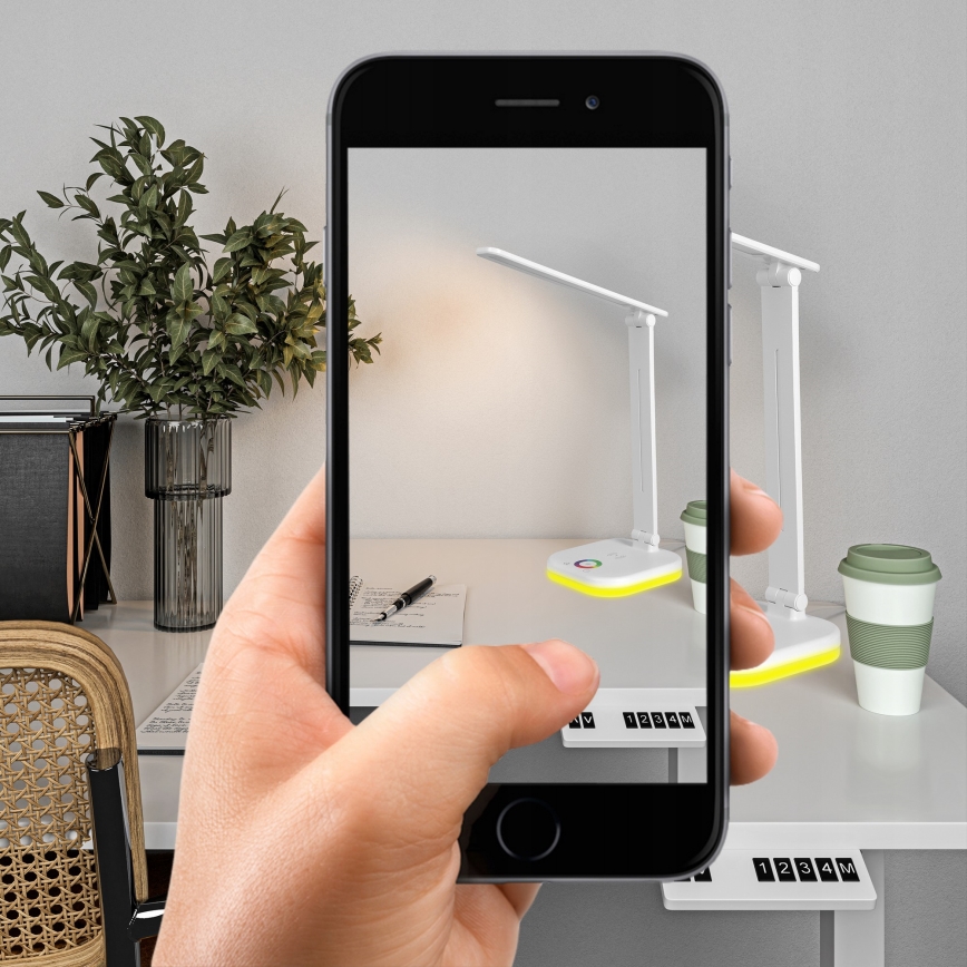 LED RGBW zatemnjiva namizna svetilka z brezžičnim polnjenjem LED/7W/5V USB bela