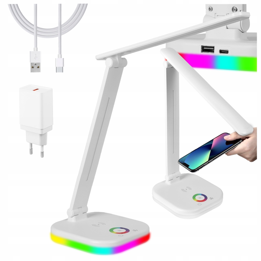 LED RGBW zatemnjiva namizna svetilka z brezžičnim polnjenjem LED/7W/5V USB bela