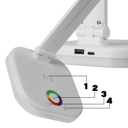 LED RGBW zatemnjiva namizna svetilka z brezžičnim polnjenjem LED/7W/5V USB bela