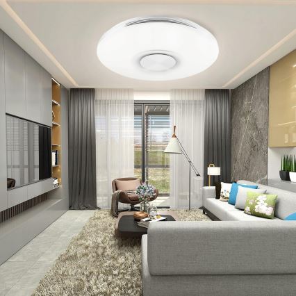 LED RGBW zatemnljivo stropno svetilo z zvočnikom LED/60W/230V 3000-6000K premer 40 cm belo + daljinski upravljalnik