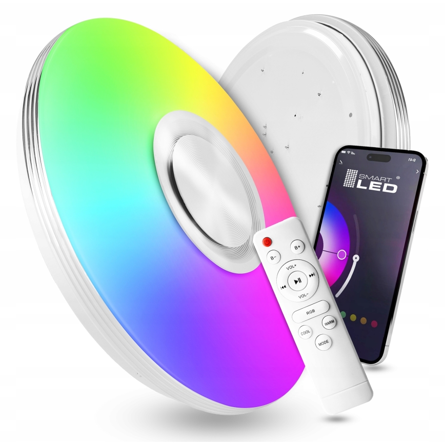 LED RGBW zatemnljivo stropno svetilo z zvočnikom LED/60W/230V 3000-6000K premer 40 cm belo + daljinski upravljalnik