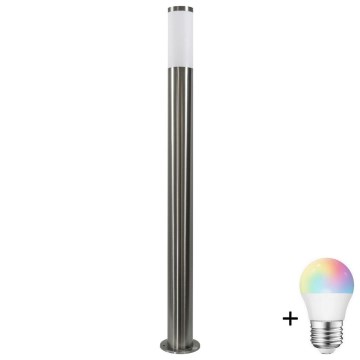 LED RGBW zatemnjiva zunanja svetilka LIVIA 1xE27/6,5W/230V 2700-6500K Wi-Fi 100 cm IP44 srebrna