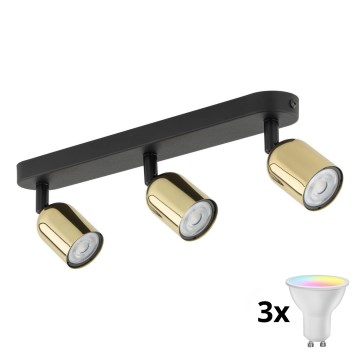 LED RGBW zatemnjivo točkovno svetilo TOP 3xGU10/6,5W/230V 2700-6500K črna/zlata