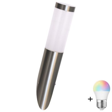 LED RGBW zatemnjivo zunanje stensko svetilo LIVIA 1xE27/6,5W/230V 2700-6500K Wi-Fi IP44 srebrno
