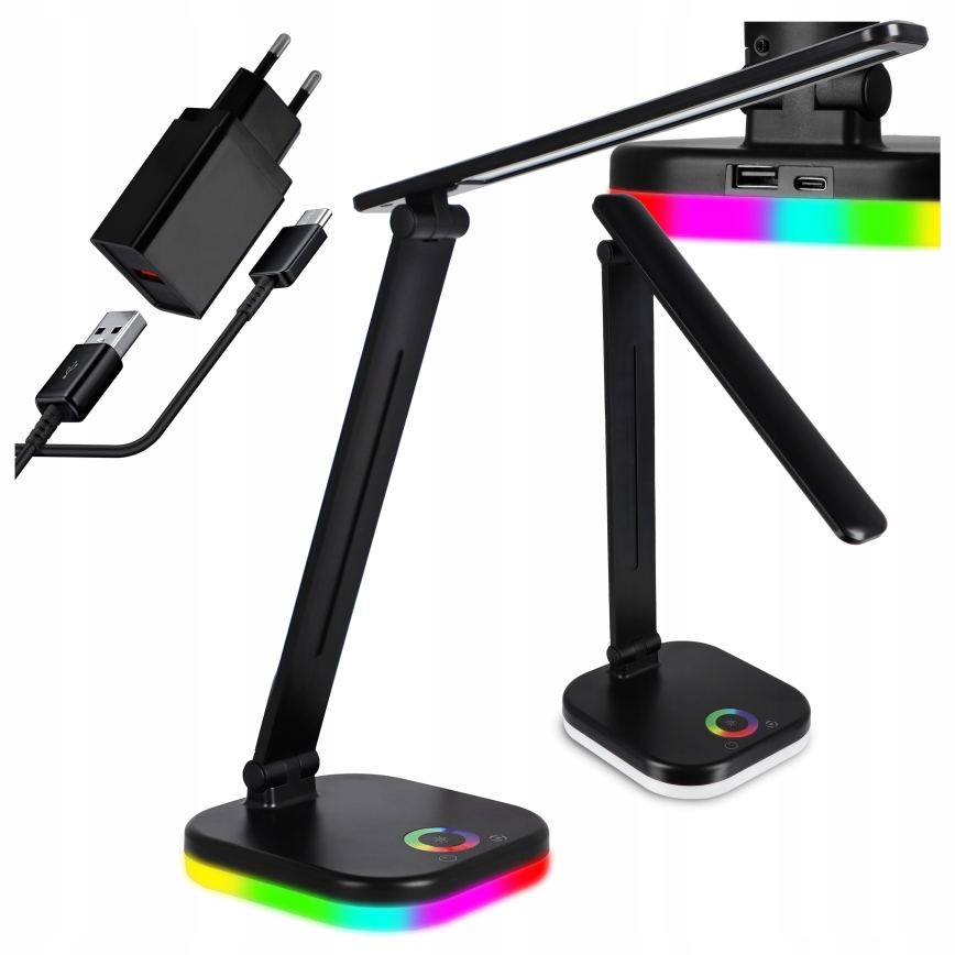 LED RGBW zatemnljiva namizna svetilka z brezžičnim polnjenjem LED/7W/5V USB črna