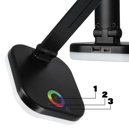 LED RGBW zatemnljiva namizna svetilka z brezžičnim polnjenjem LED/7W/5V USB črna