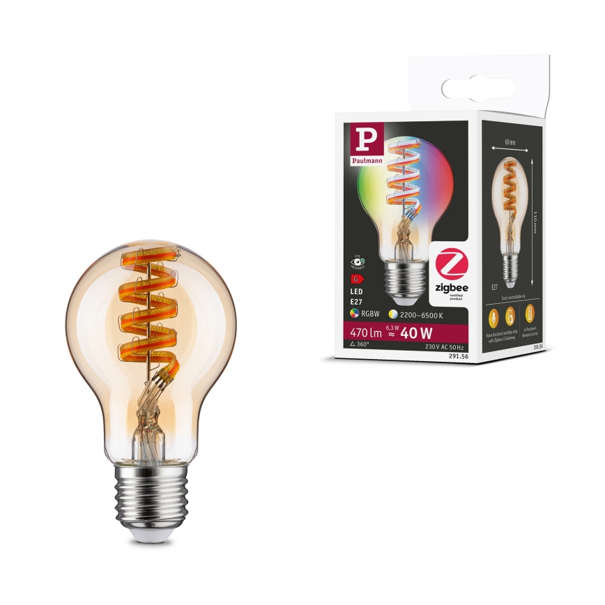 LED RGBW zatemnljiva žarnica FILAMENT E27/6,3W/230V 2200-6500K - Paulmann 29156