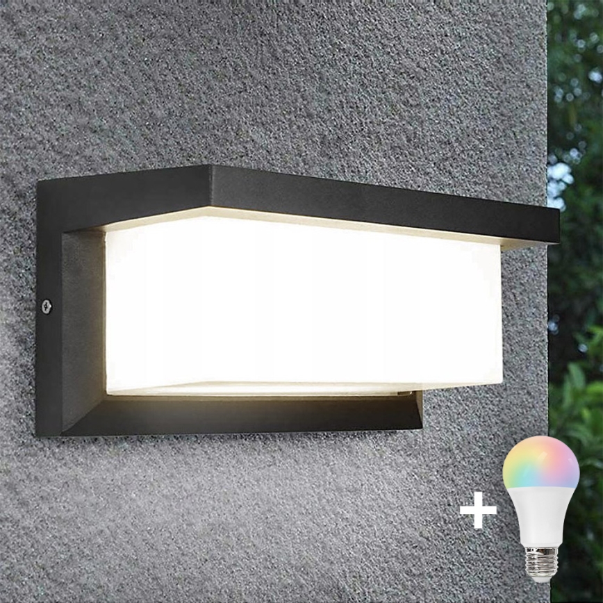 LED RGBW zunanjo stensko svetilo NEELY z možnostjo zatemnitve, 1xE27/9W/230V, 2700-6500K, IP54, Wi-Fi, antracitno