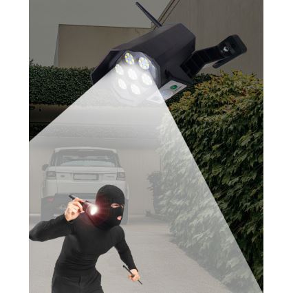 LED Solarna lažna varnostna kamera s senzorjem LED/3,7V 1200 mAh IP44 črna + Daljinski upravljalnik