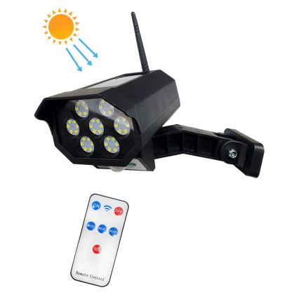 LED Solarna lažna varnostna kamera s senzorjem LED/3,7V 1200 mAh IP44 črna + Daljinski upravljalnik