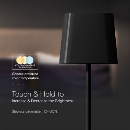 LED Solarna zatemnitvena magnetna polnilna namizna svetilka na dotik LED/5W/5V 3000-6000K 3600 mAh IP65 črna