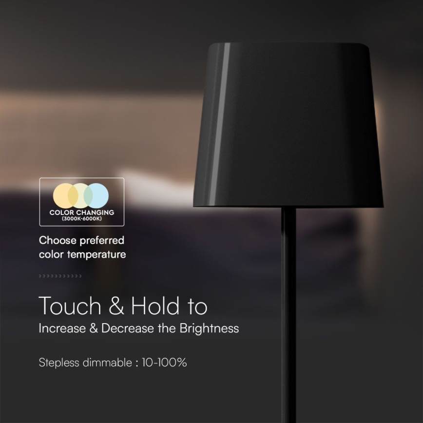LED Solarna zatemnitvena magnetna polnilna namizna svetilka na dotik LED/5W/5V 3000-6000K 3600 mAh IP65 črna