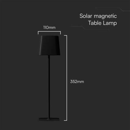 LED Solarna zatemnitvena magnetna polnilna namizna svetilka na dotik LED/5W/5V 3000-6000K 3600 mAh IP65 črna