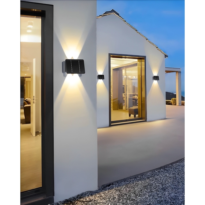 LED Solarna stenska svetilka 4xLED/1,5W/3,7V 1500 mAh IP54 črna