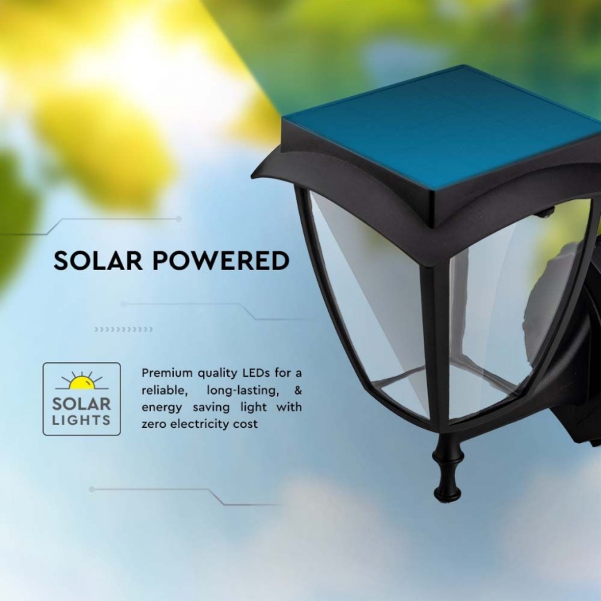 LED solarna stenska svetilka LED/2W/3,7V 3000/6000K IP65 2200 mAh črna