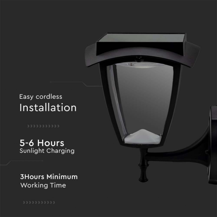 LED solarna stenska svetilka LED/2W/3,7V 3000/6000K IP65 2200 mAh črna