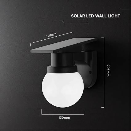 LED sončna stenska svetilka LED/3,7V 3000/4000/6400K IP54 1800 mAh črna + daljinski upravljalnik