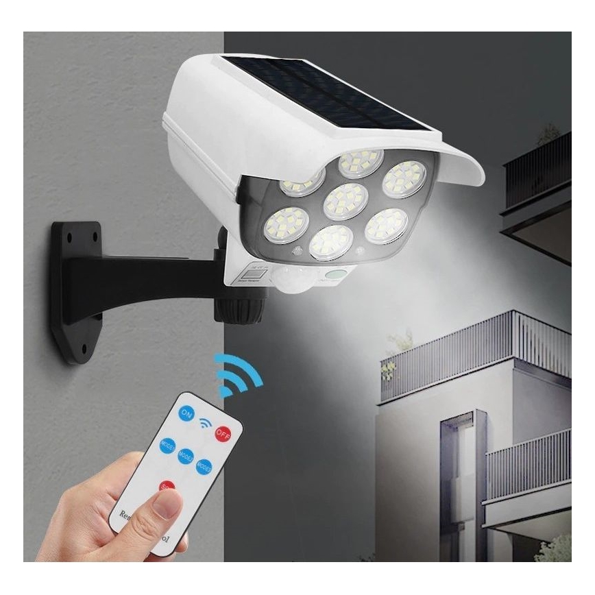 LED Solarna stenska svetilka s senzorjem KAMERA LED/1W/3,7V IP44 + Daljinski upravljalnik