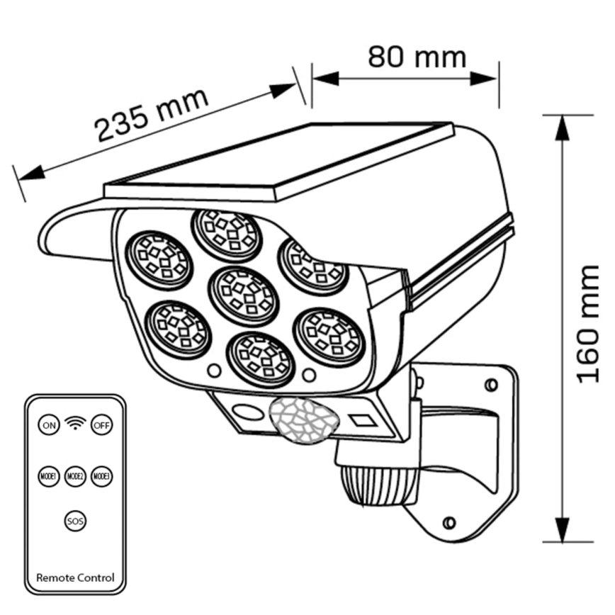 LED Solarna stenska svetilka s senzorjem KAMERA LED/1W/3,7V IP44 + Daljinski upravljalnik