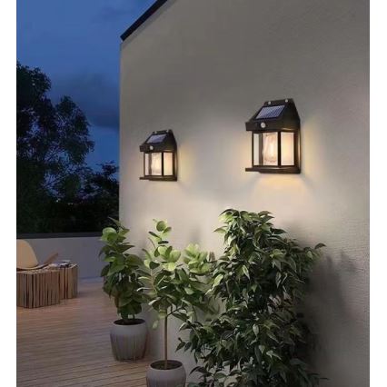 LED Solarna stenska svetilka s senzorjem LANTER LED/1W/3,7V 1200 mAh IP44 črna