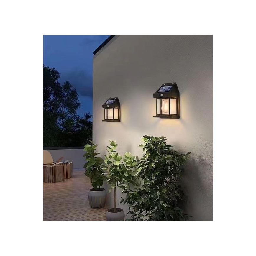 LED Solarna stenska svetilka s senzorjem LANTER LED/1W/3,7V 1200 mAh IP44 črna