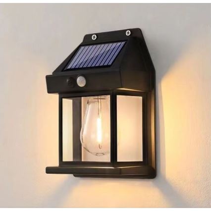 LED Solarna stenska svetilka s senzorjem LANTER LED/1W/3,7V 1200 mAh IP44 črna