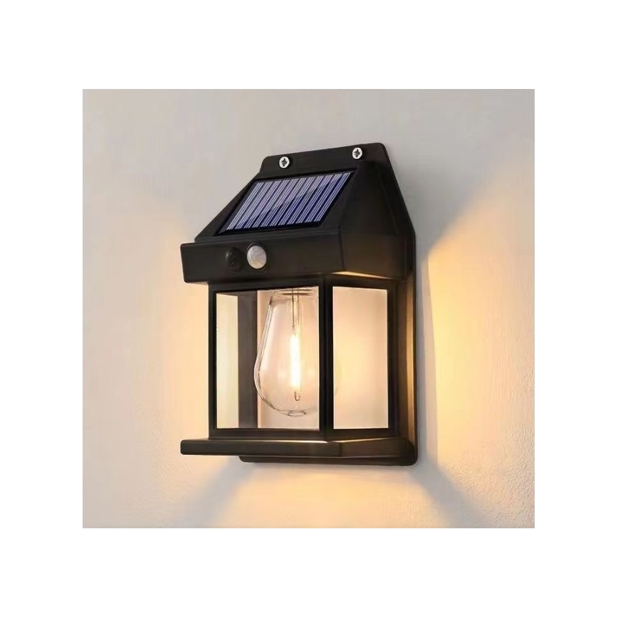 LED Solarna stenska svetilka s senzorjem LANTER LED/1W/3,7V 1200 mAh IP44 črna