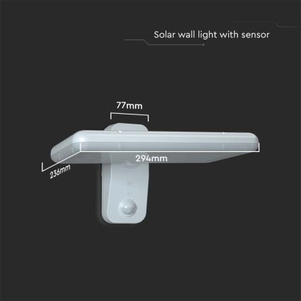 LED Solarna stenska svetilka s senzorjem LED/15W/3,2V 4000K/6000K IP65 bela