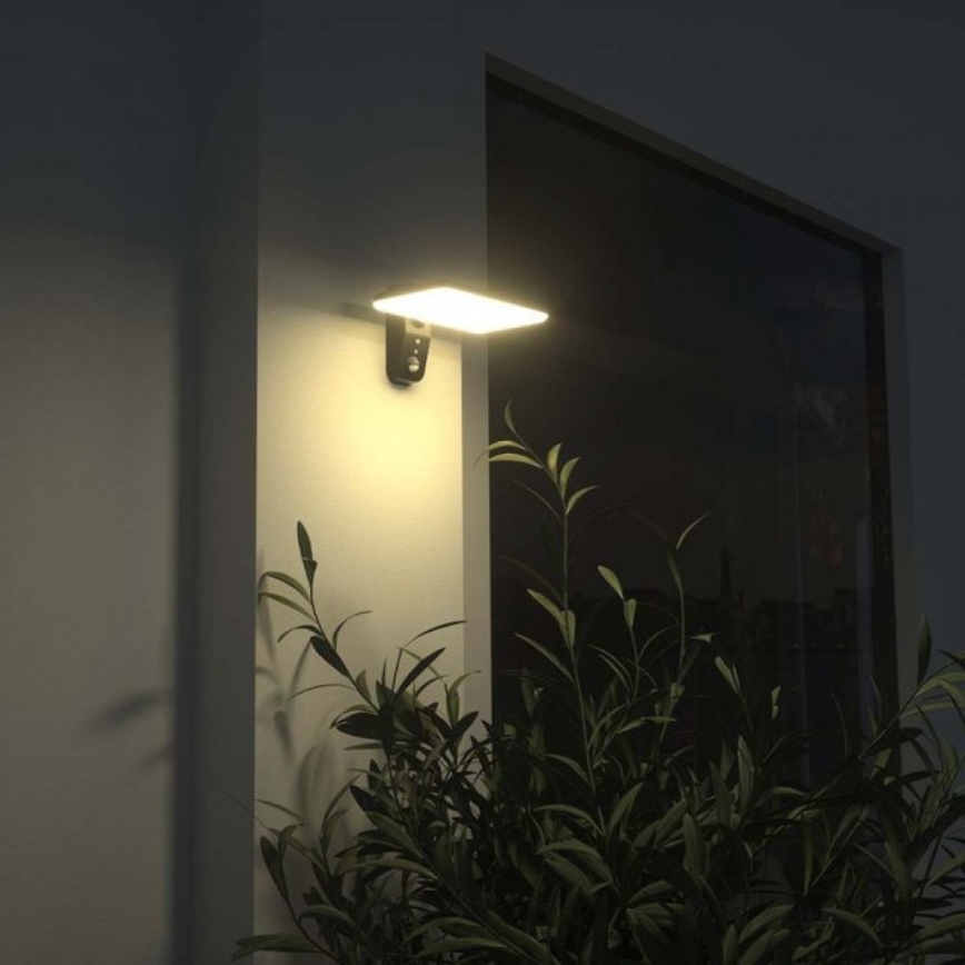 LED Solarna stenska svetilka s senzorjem LED/15W/3,2V 4000K/6000K IP65 6000 mAh črna